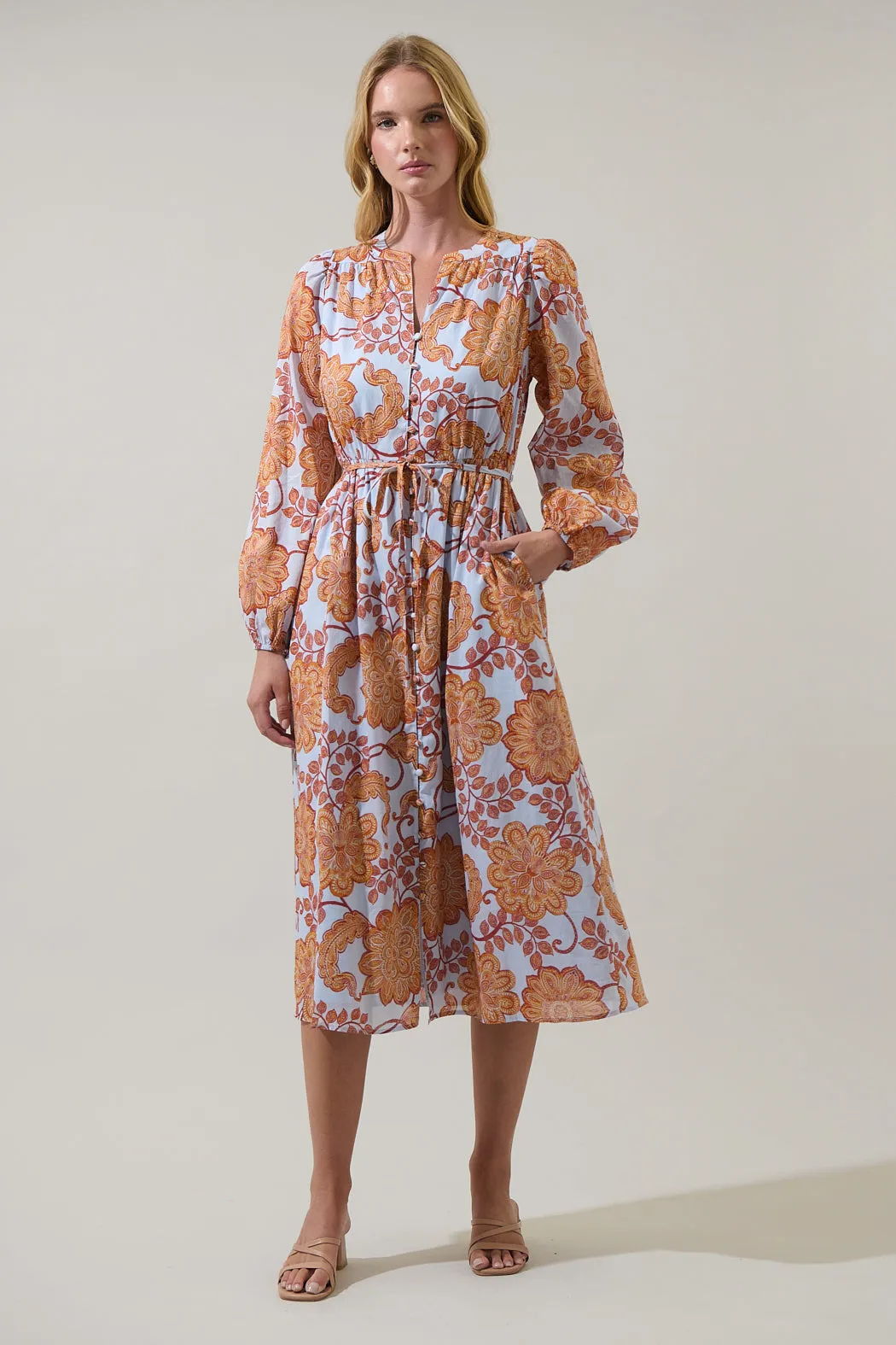 Siany Floral Ameni Button Down Midi Dress sold by Sugarlips product image thumbnail 2