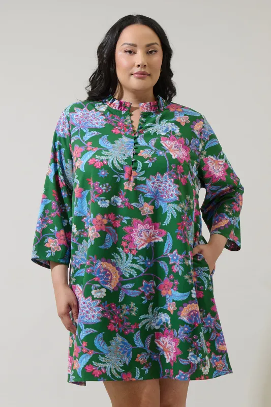 Elara Floral Ruelle Ruffle Mini Dress Curve sold by Sugarlips