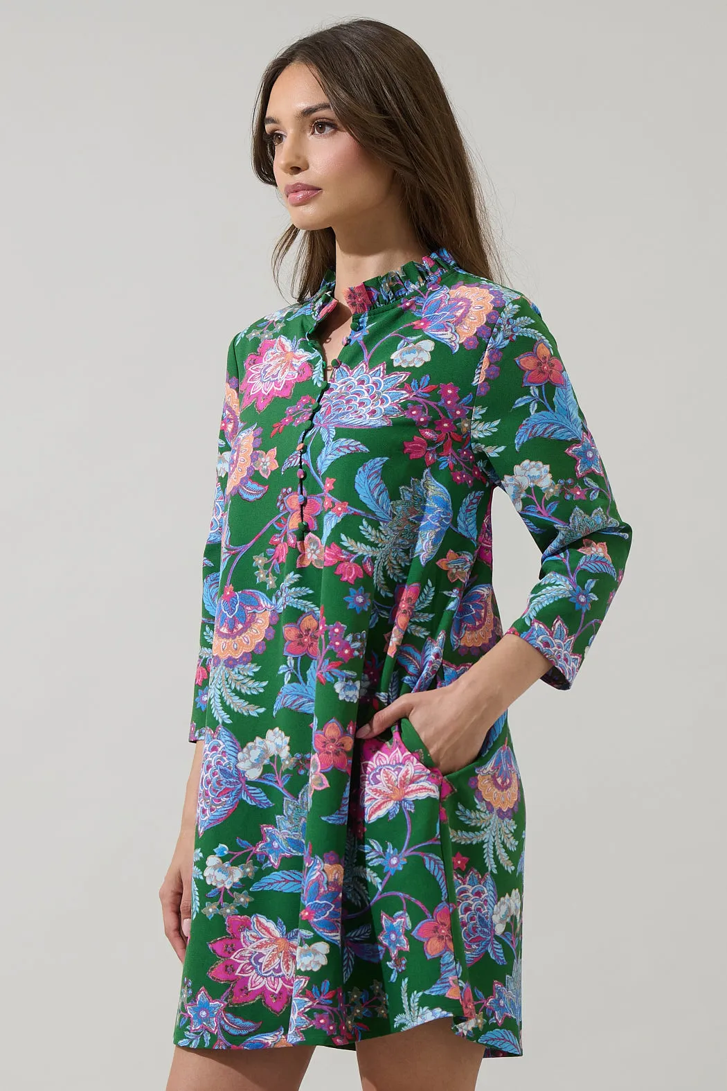 Elara Floral Ruelle Ruffle Mini Dress sold by Sugarlips product image thumbnail 4