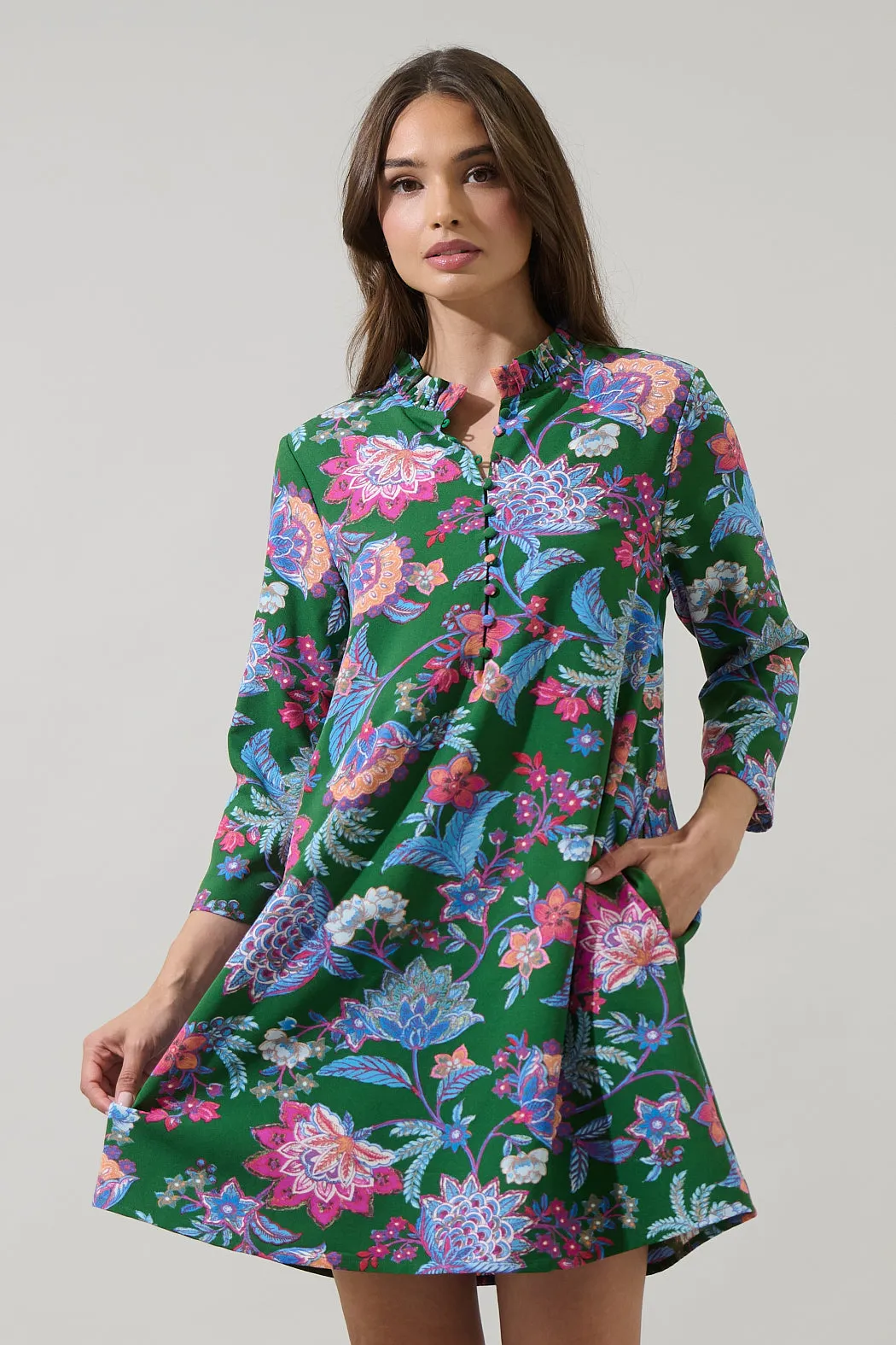 Elara Floral Ruelle Ruffle Mini Dress sold by Sugarlips product image thumbnail 2