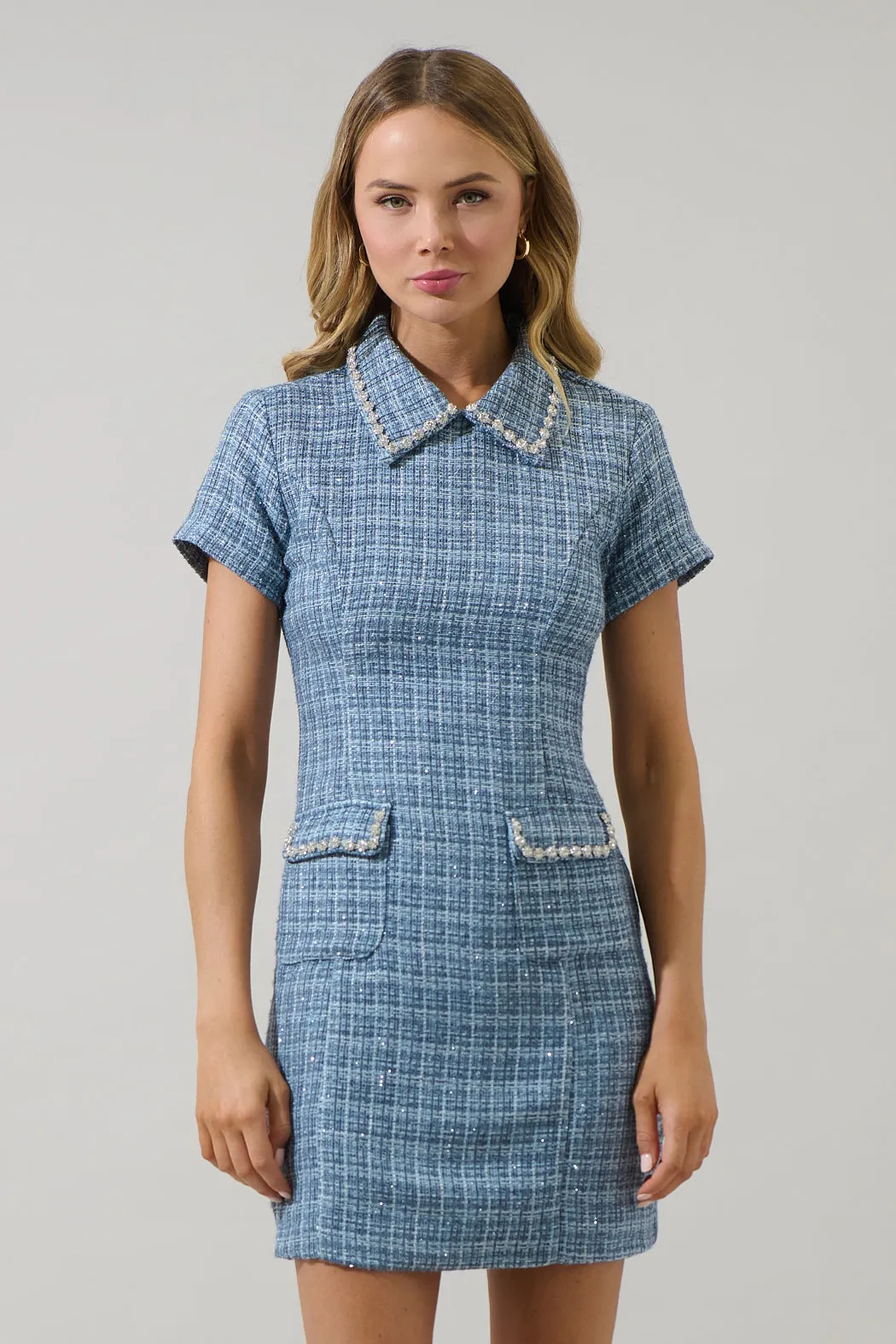 Haley Astery Tweed Collar Mini Dress sold by Sugarlips product image thumbnail 2