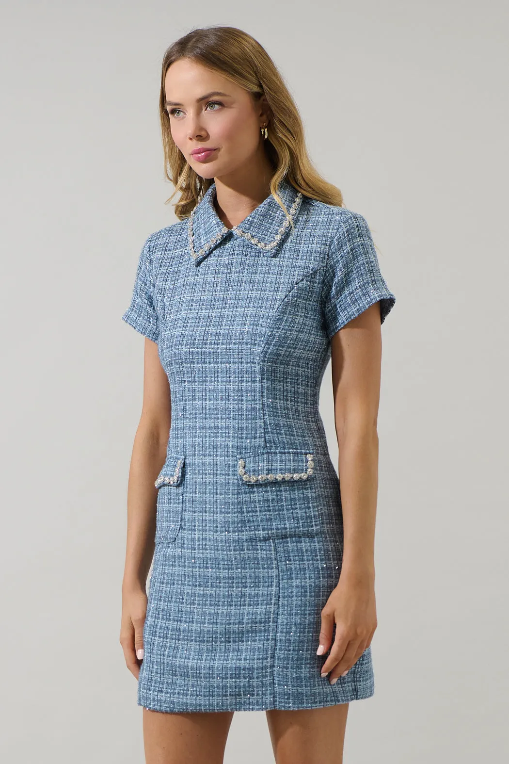 Haley Astery Tweed Collar Mini Dress sold by Sugarlips product image thumbnail 4