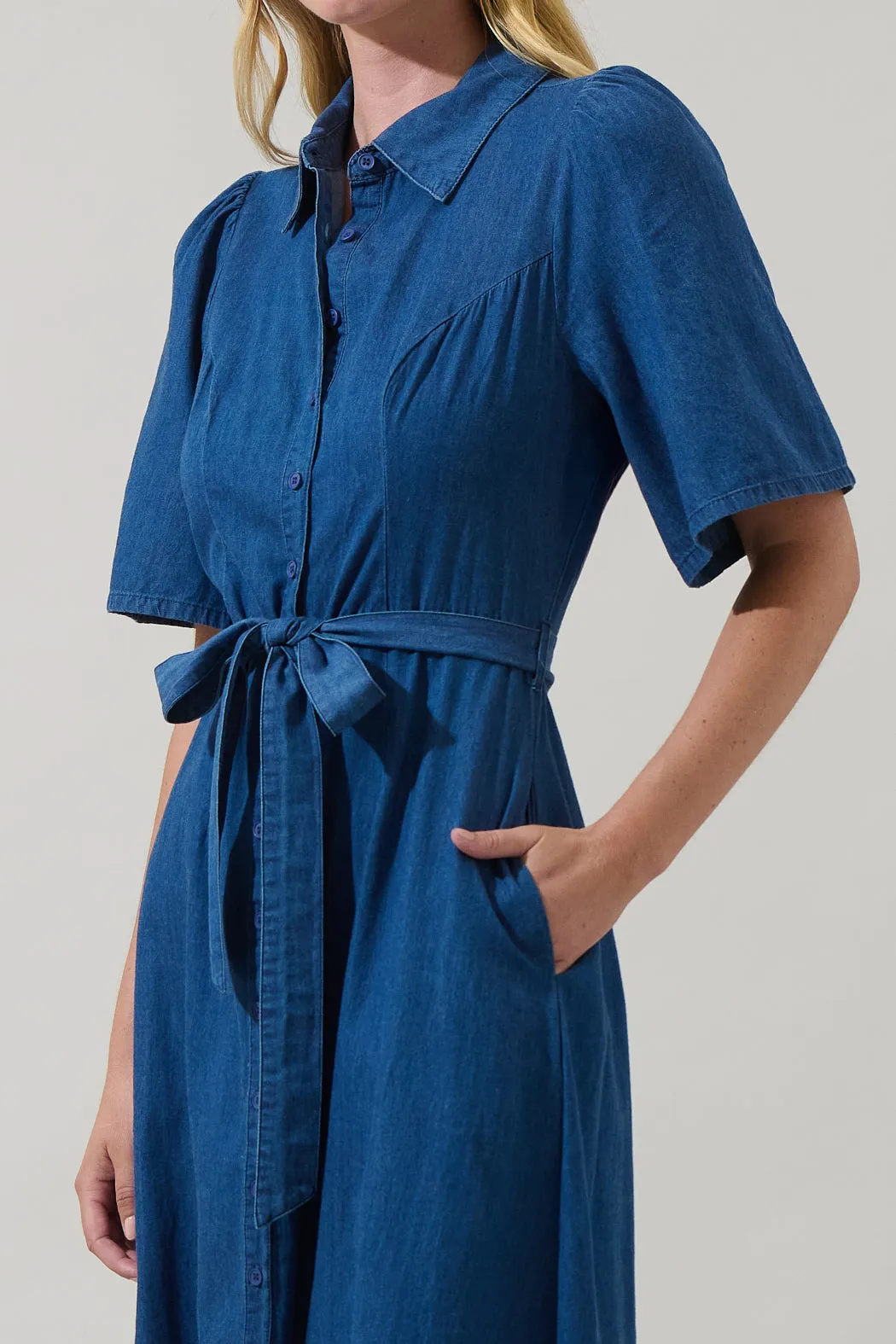 Haysville Chambray Elen Button Down Midi Dress sold by Sugarlips product image thumbnail 4