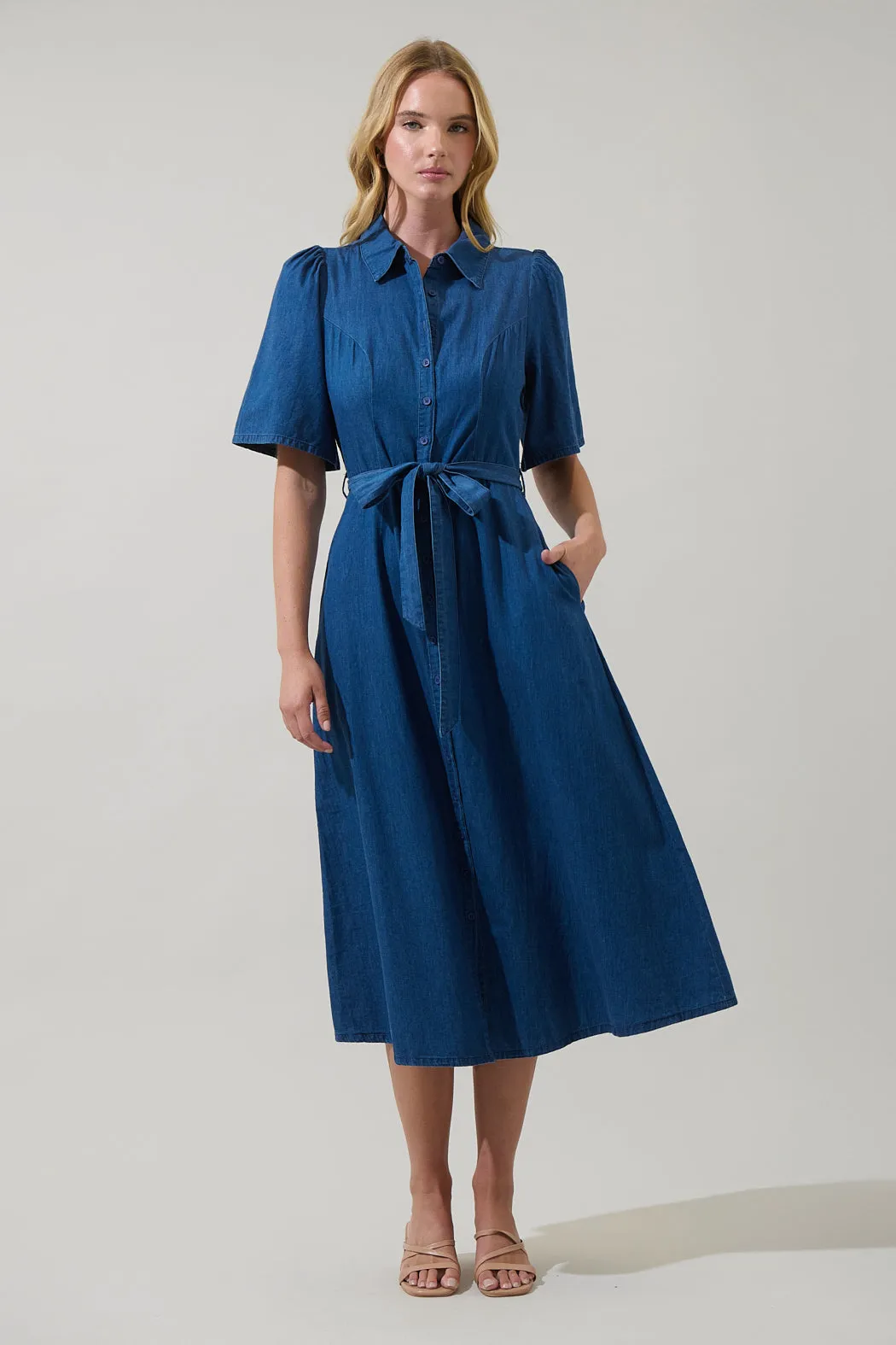 Haysville Chambray Elen Button Down Midi Dress sold by Sugarlips
