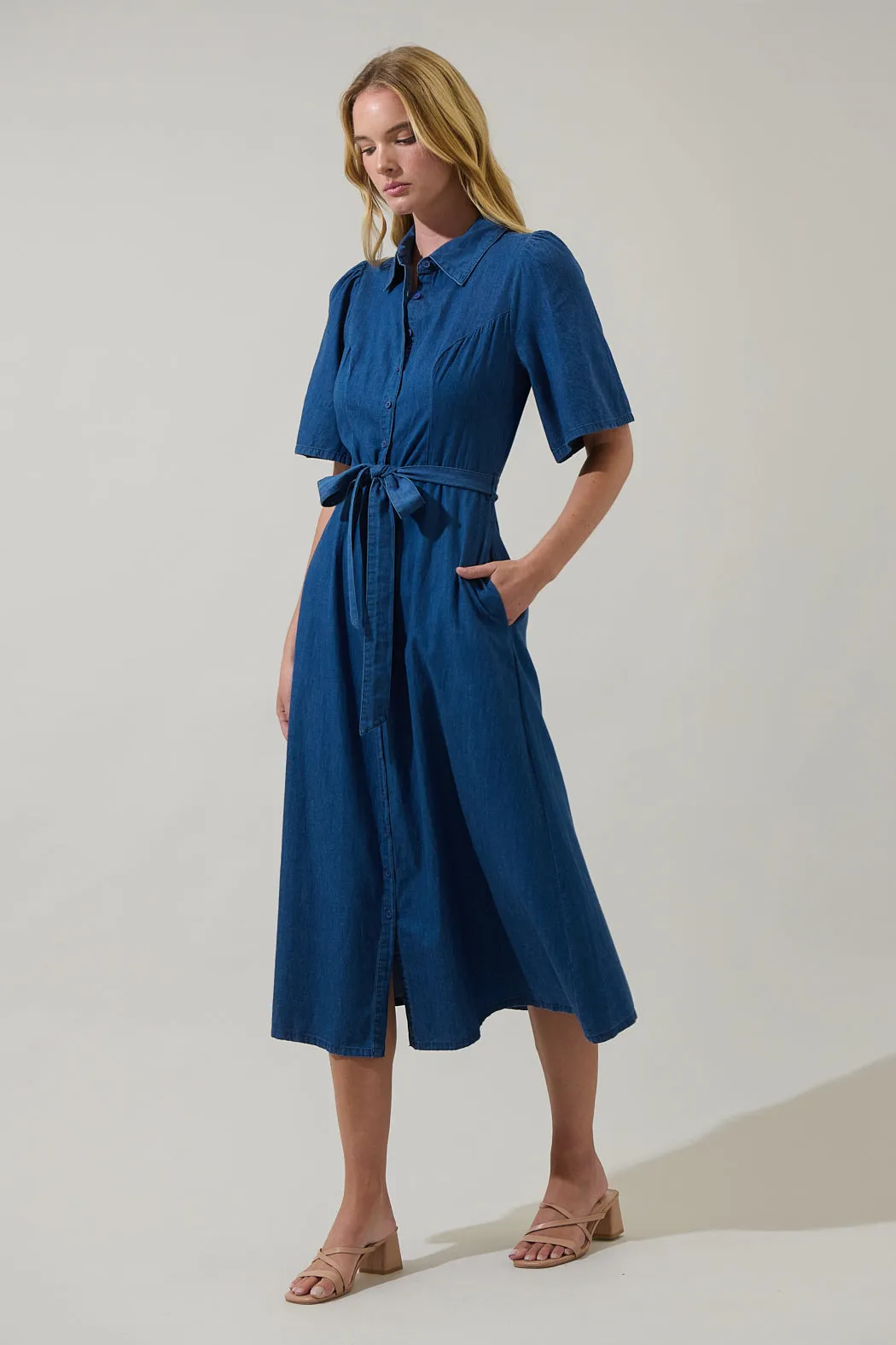 Haysville Chambray Elen Button Down Midi Dress sold by Sugarlips product image thumbnail 3