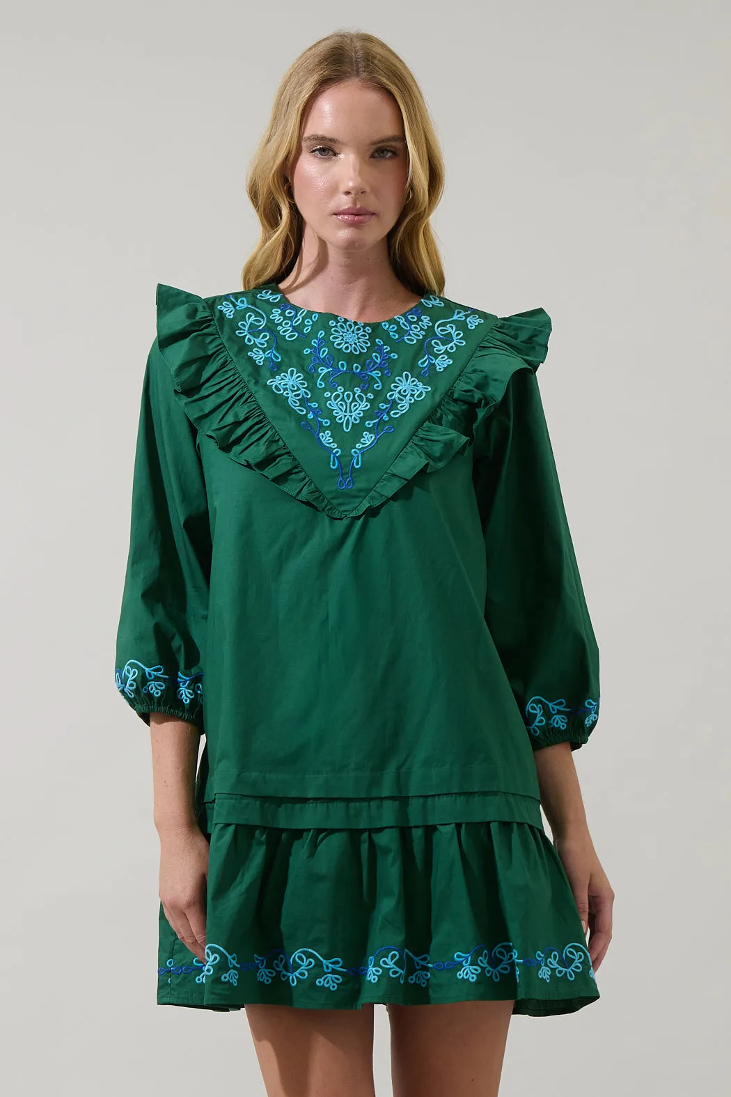 Dinah Poplin Embroidered Mini Dress sold by Sugarlips
