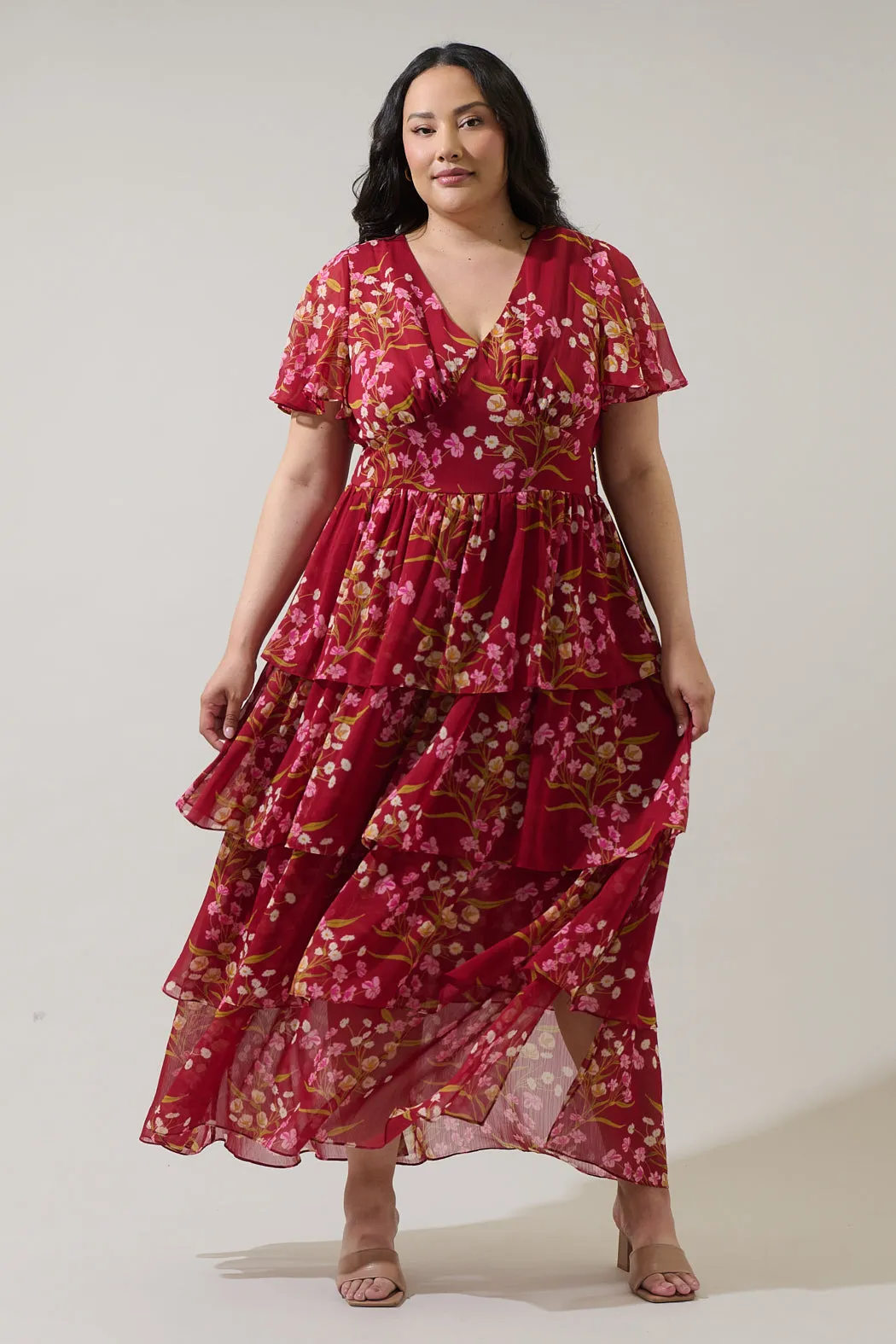Ginnie Floral Amabel Tiered Maxi Dress Curve sold by Sugarlips