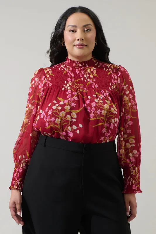 Ginnie Floral Sunnie Long Balloon Sleeve Blouse Curve sold by Sugarlips