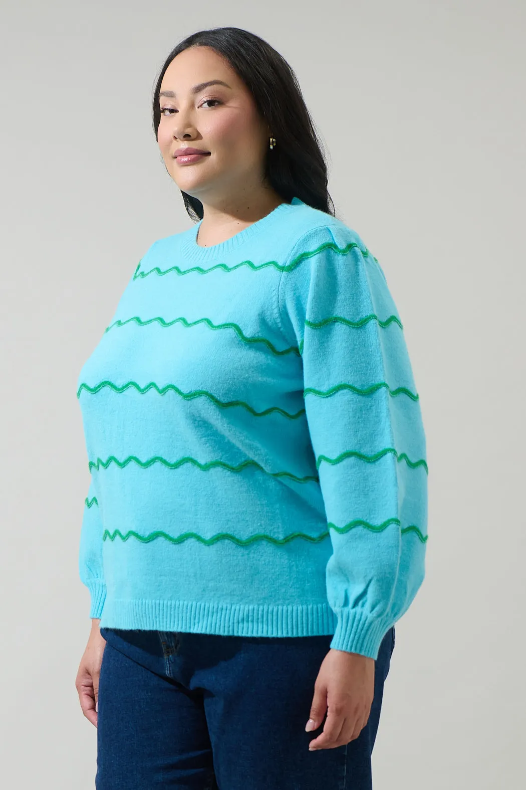 Maeverly Wavy Stripe Balloon Sleeve Sweater Curve sold by Sugarlips product image thumbnail 3