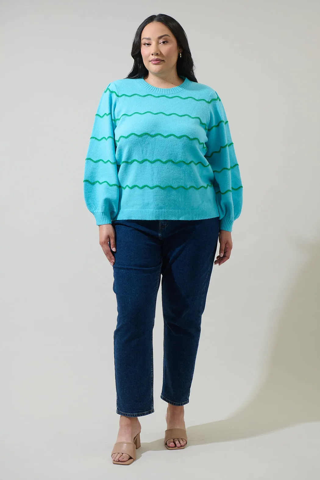 Maeverly Wavy Stripe Balloon Sleeve Sweater Curve sold by Sugarlips product image thumbnail 4