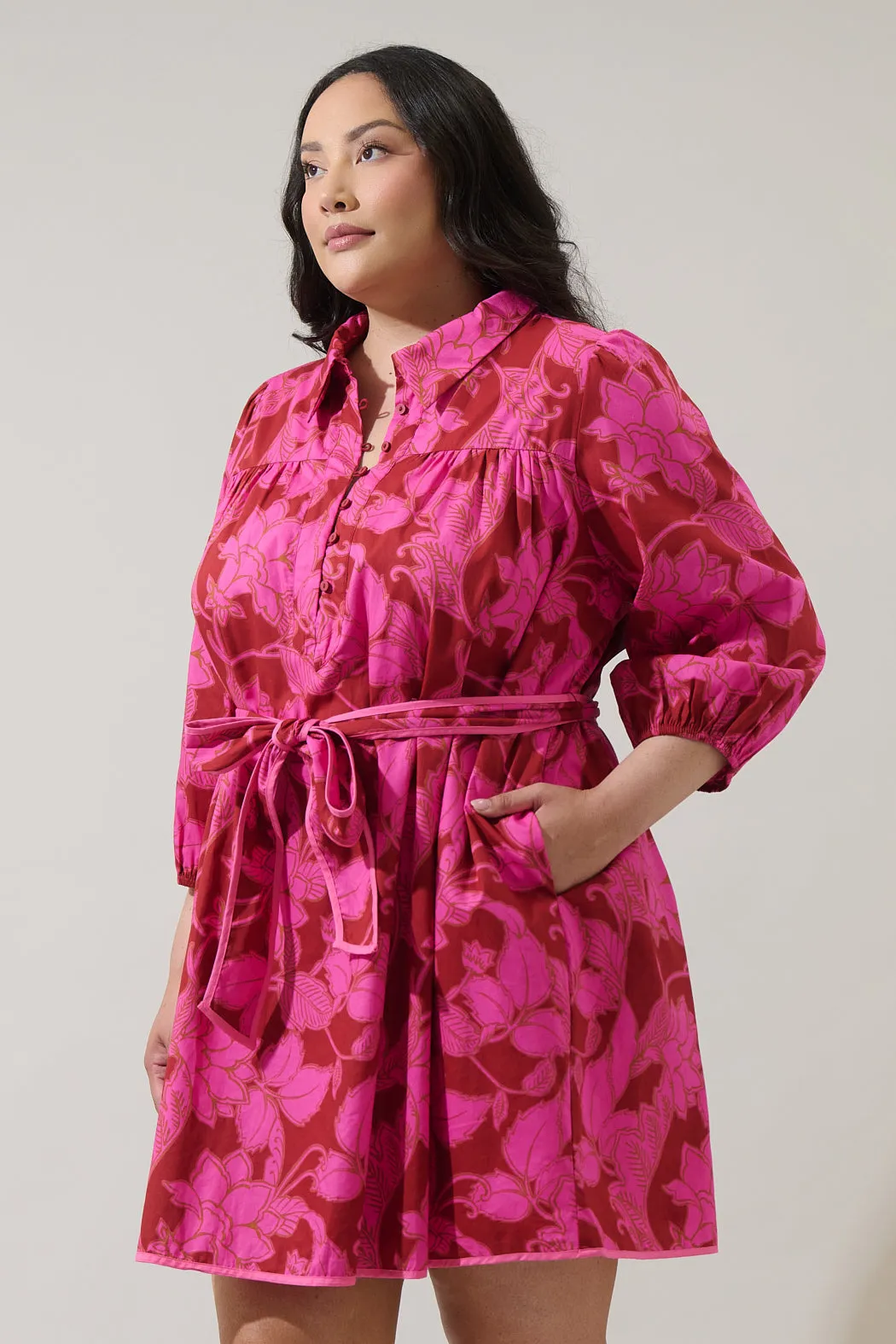 Craney Floral Ravan Collared Mini Dress Curve sold by Sugarlips product image thumbnail 3