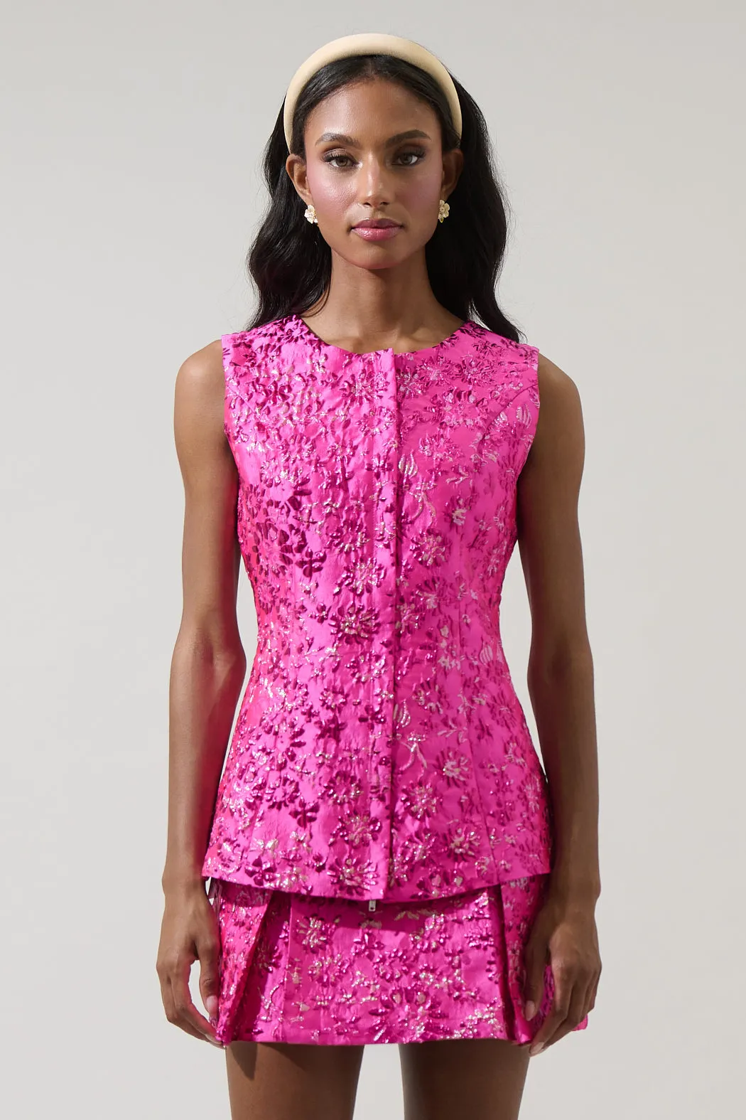 Harrington Jacquard Maize Sleeveless Top sold by Sugarlips