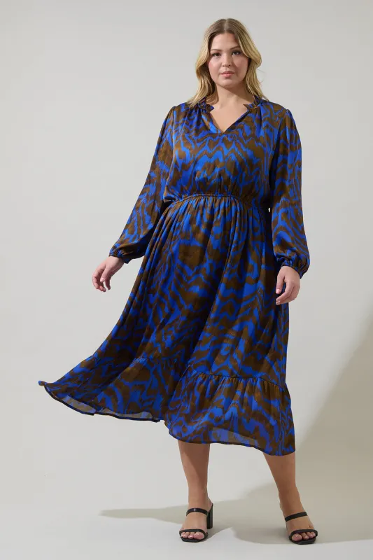 Krista Abstract Fabiola Split Neck Midi Dress Curve sold by Sugarlips