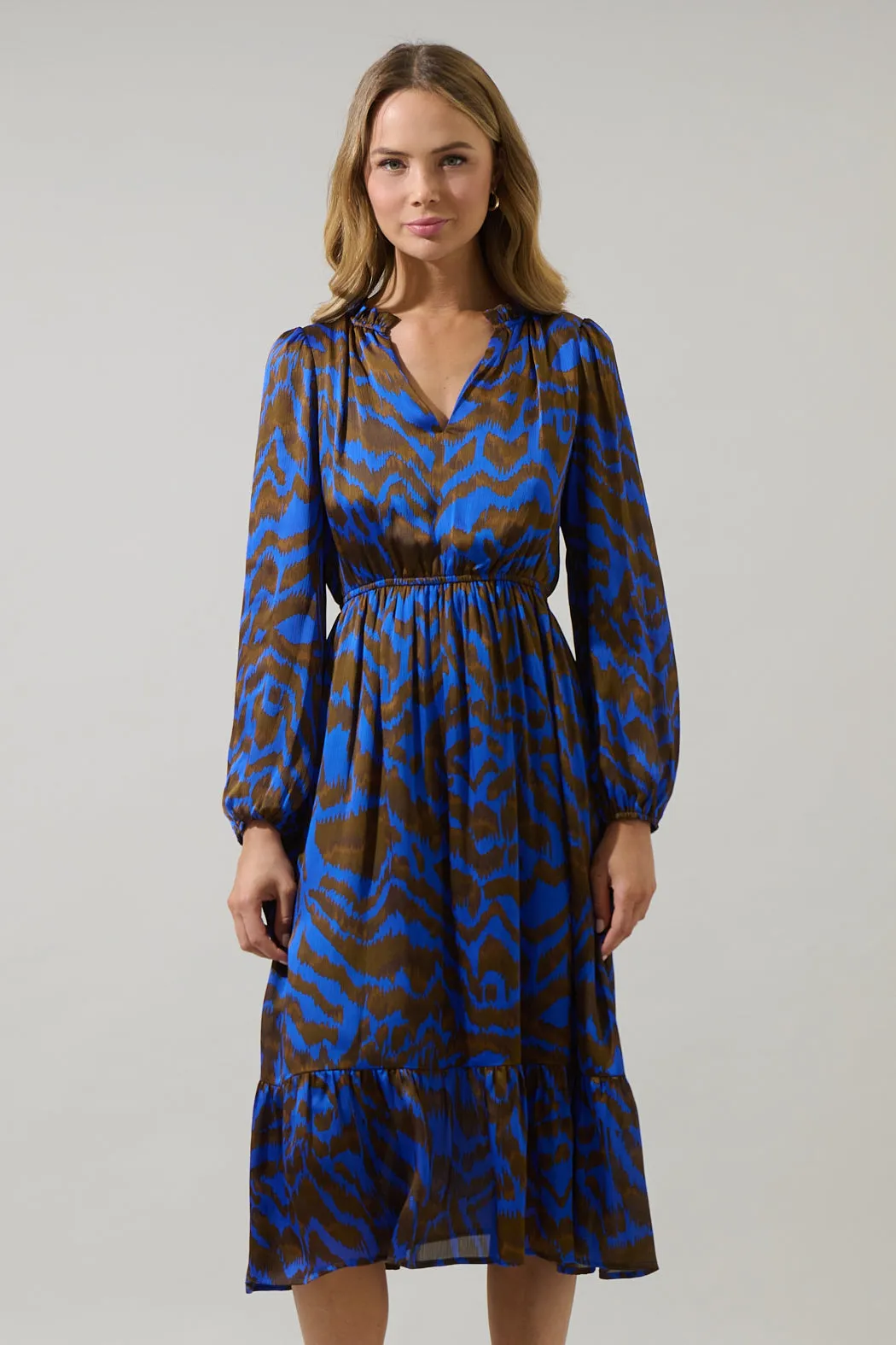 Krista Abstract Fabiola Split Neck Midi Dress sold by Sugarlips product image thumbnail 5