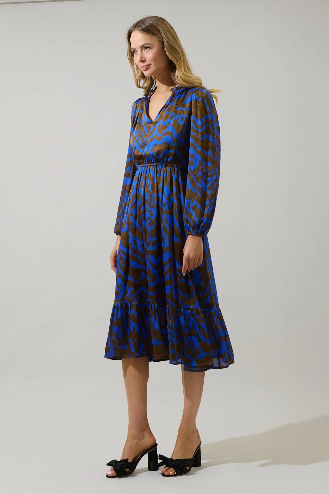 Krista Abstract Fabiola Split Neck Midi Dress sold by Sugarlips product image thumbnail 3