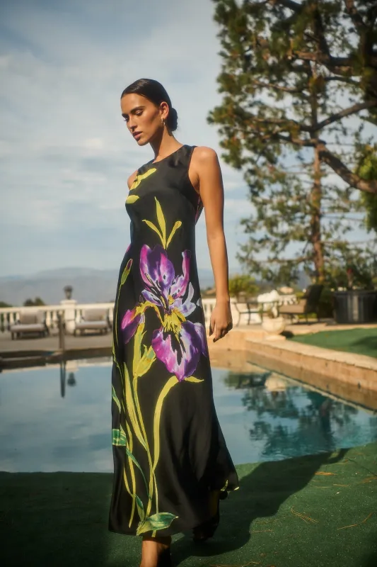 Varkey Floral Saisha Satin Midi Dress sold by Sugarlips