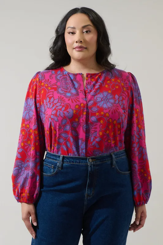 Darret Floral Marwa Long Sleeve Blouse Curve sold by Sugarlips