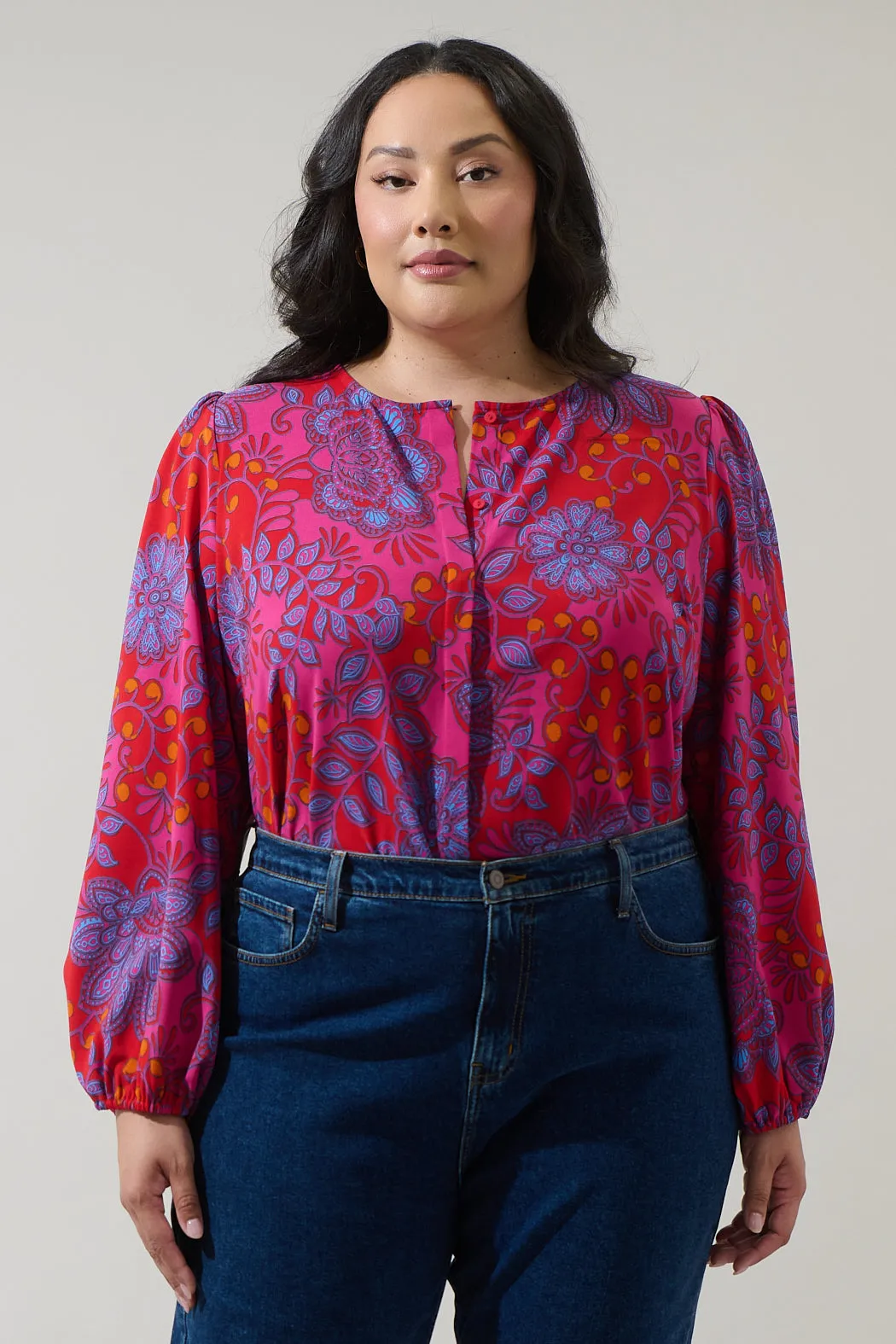 Darret Floral Marwa Long Sleeve Blouse Curve sold by Sugarlips