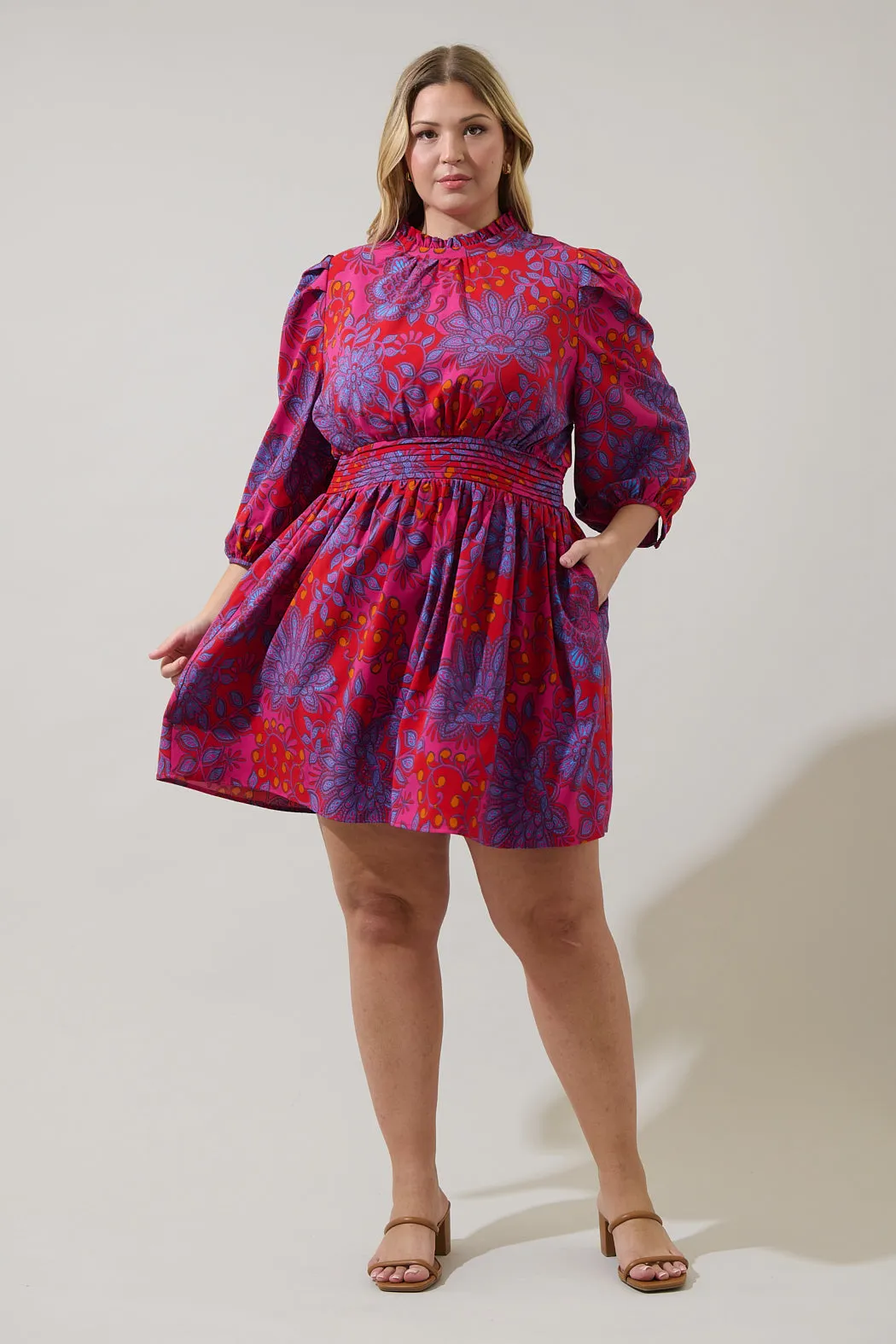 Darret Floral Esmae Pleated Mini Dress Curve sold by Sugarlips product image thumbnail 4