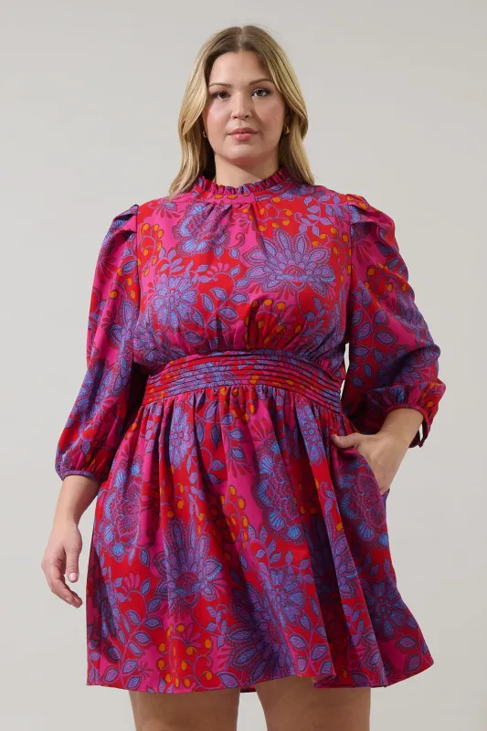 Darret Floral Esmae Pleated Mini Dress Curve sold by Sugarlips