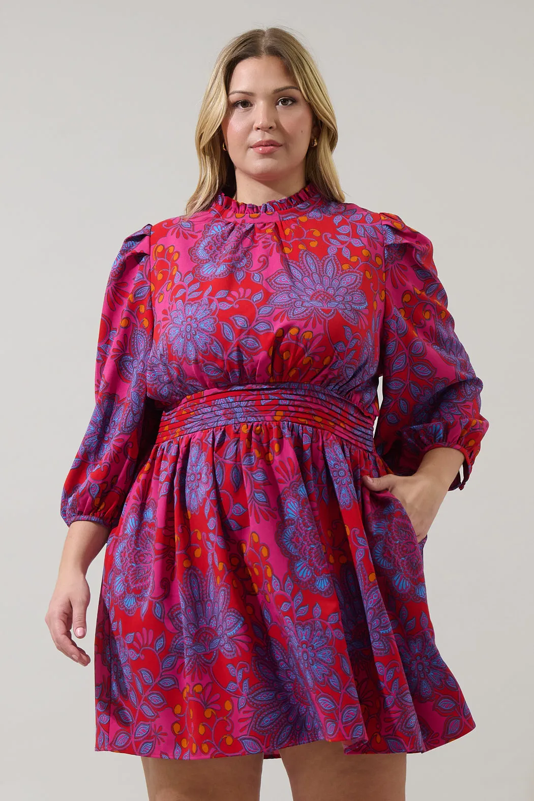 Darret Floral Esmae Pleated Mini Dress Curve sold by Sugarlips