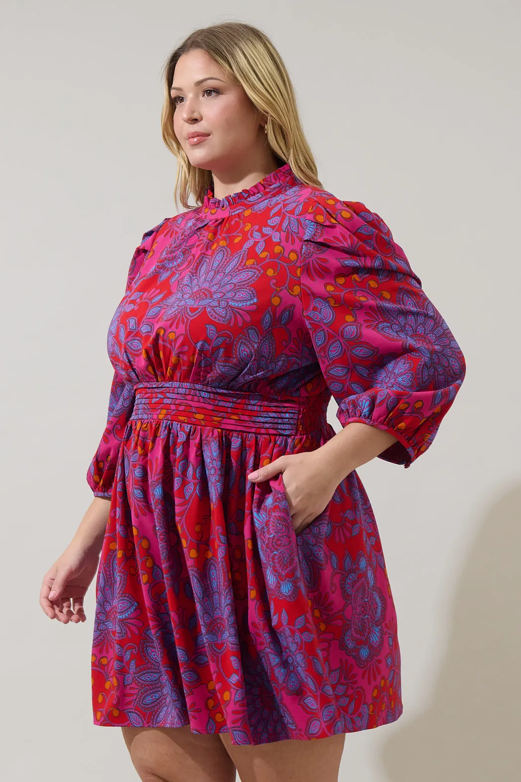 Darret Floral Esmae Pleated Mini Dress Curve sold by Sugarlips product image thumbnail 3