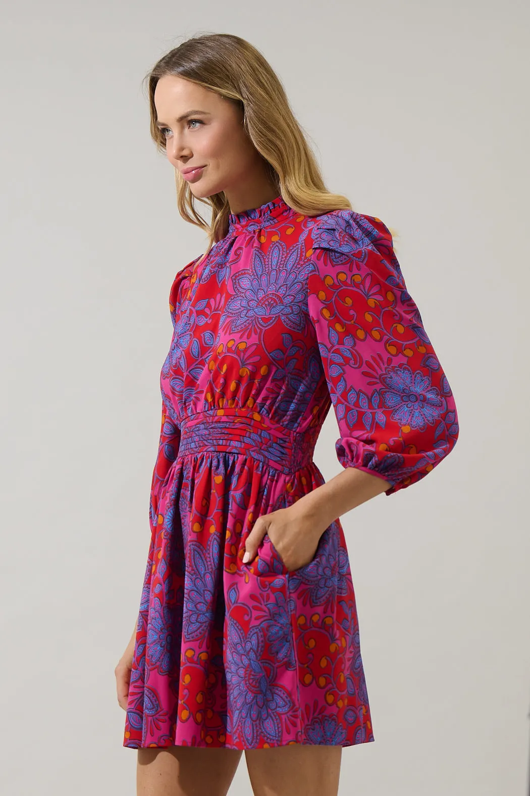 Darret Floral Esmae Pleated Mini Dress sold by Sugarlips product image thumbnail 4