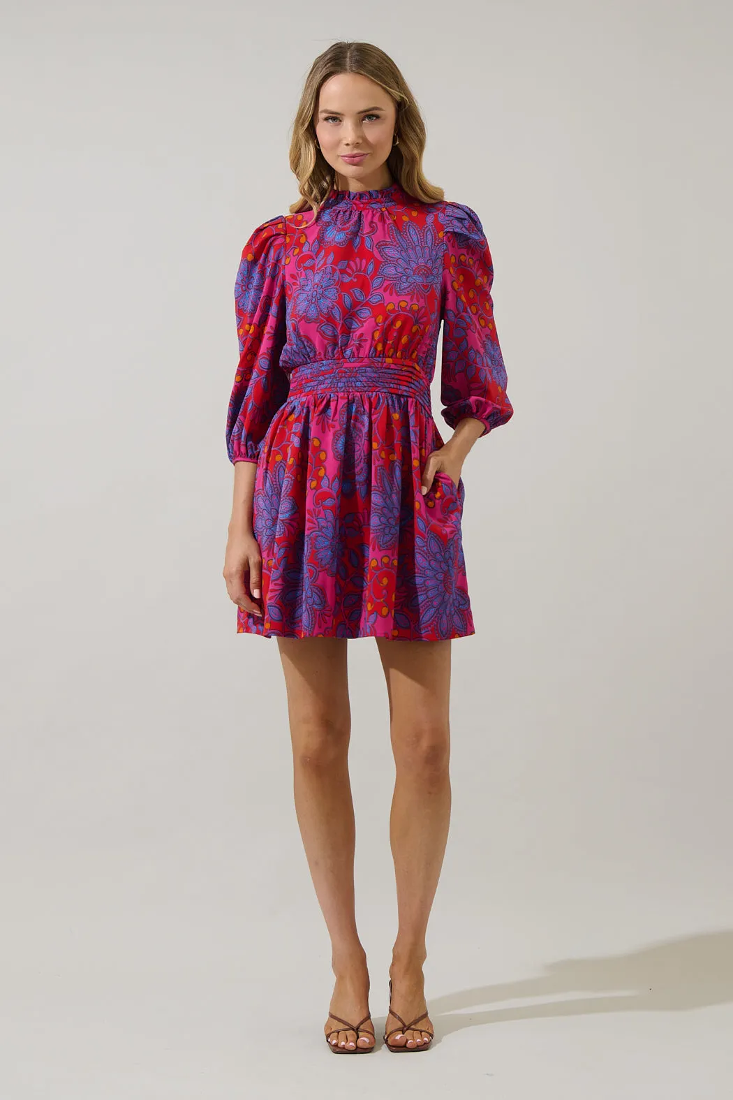 Darret Floral Esmae Pleated Mini Dress sold by Sugarlips product image thumbnail 5