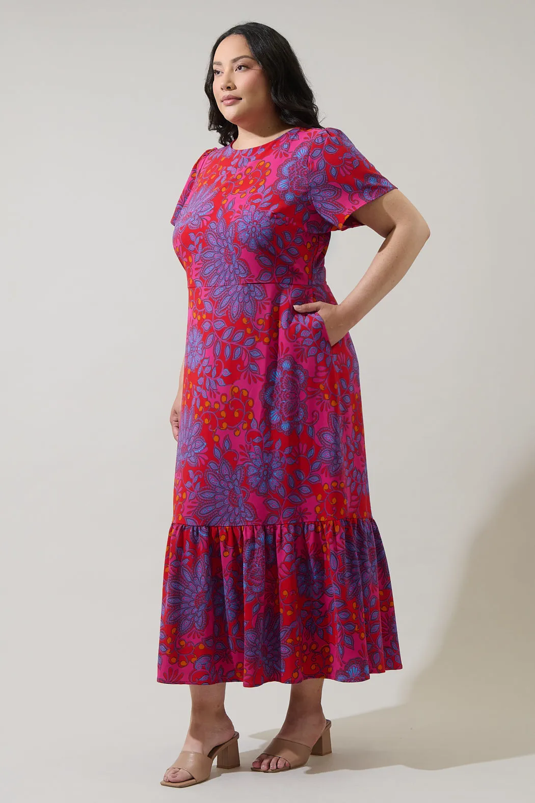 Darret Floral Orla Ruffle Maxi Dress Curve sold by Sugarlips product image thumbnail 3