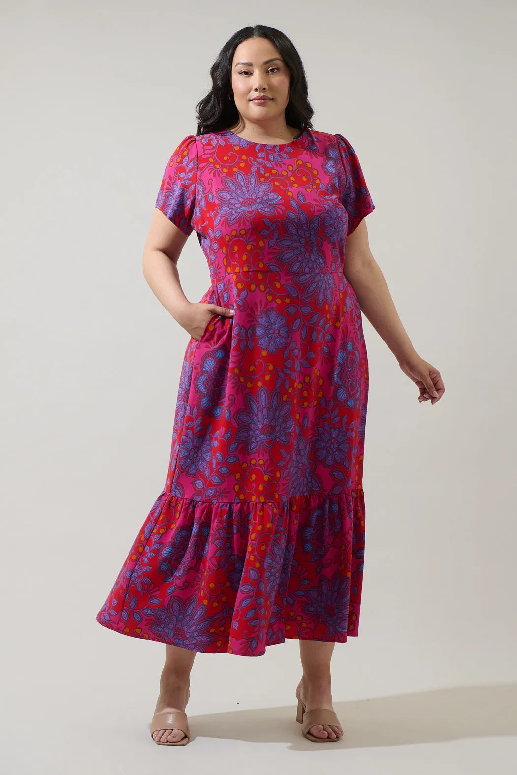 Darret Floral Orla Ruffle Maxi Dress Curve sold by Sugarlips