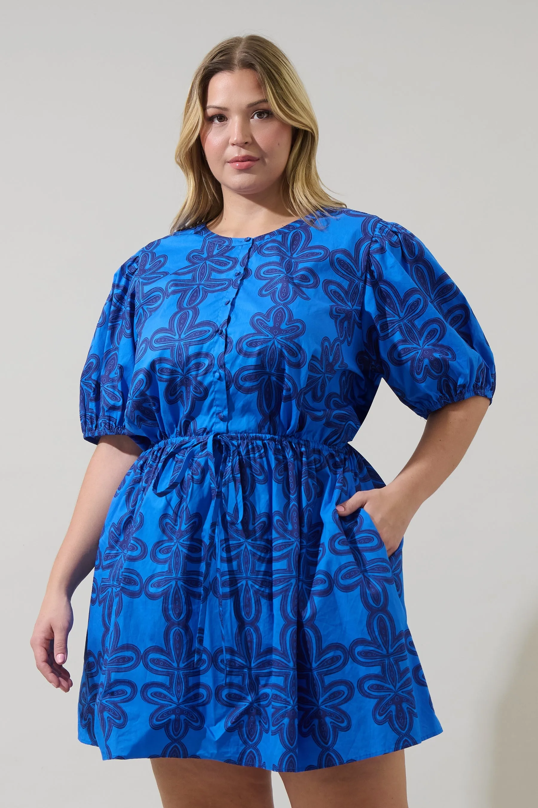 Romery Abstract Alba Puff Sleeve Mini Dress Curve sold by Sugarlips