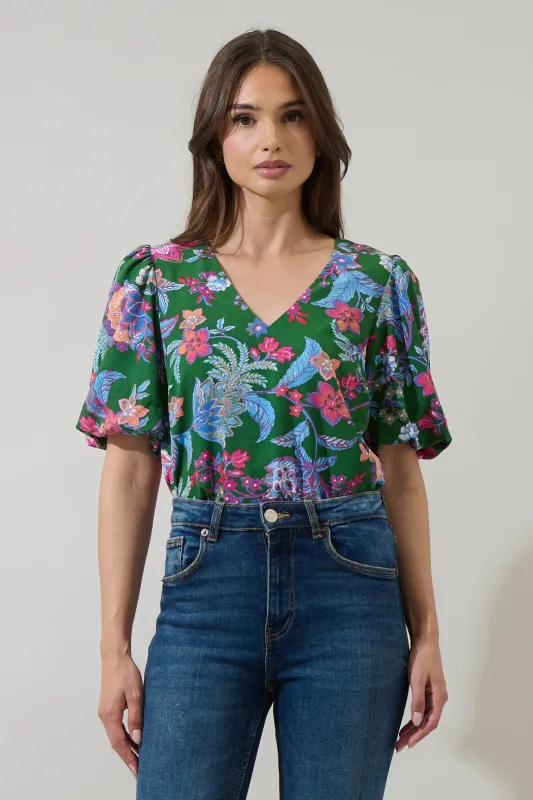Elara Floral Daven Bubble Sleeve Top sold by Sugarlips