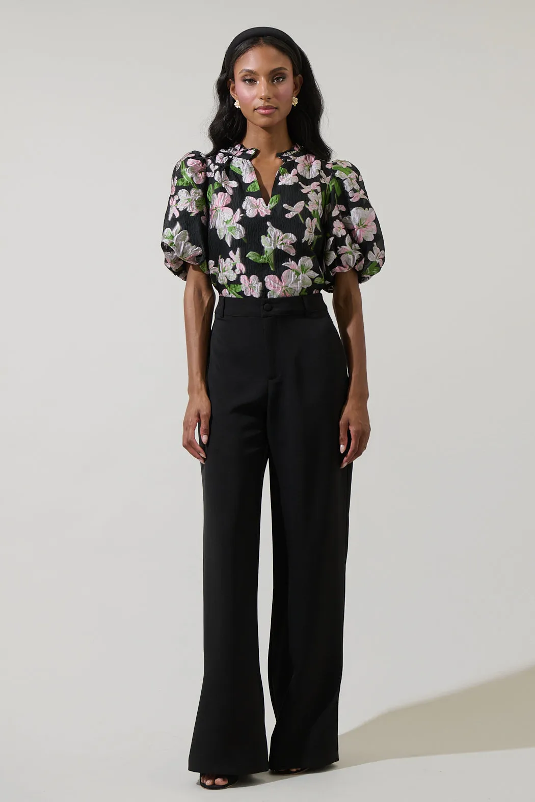 Elsinore Floral Jacquard Split Neck Top sold by Sugarlips product image thumbnail 4