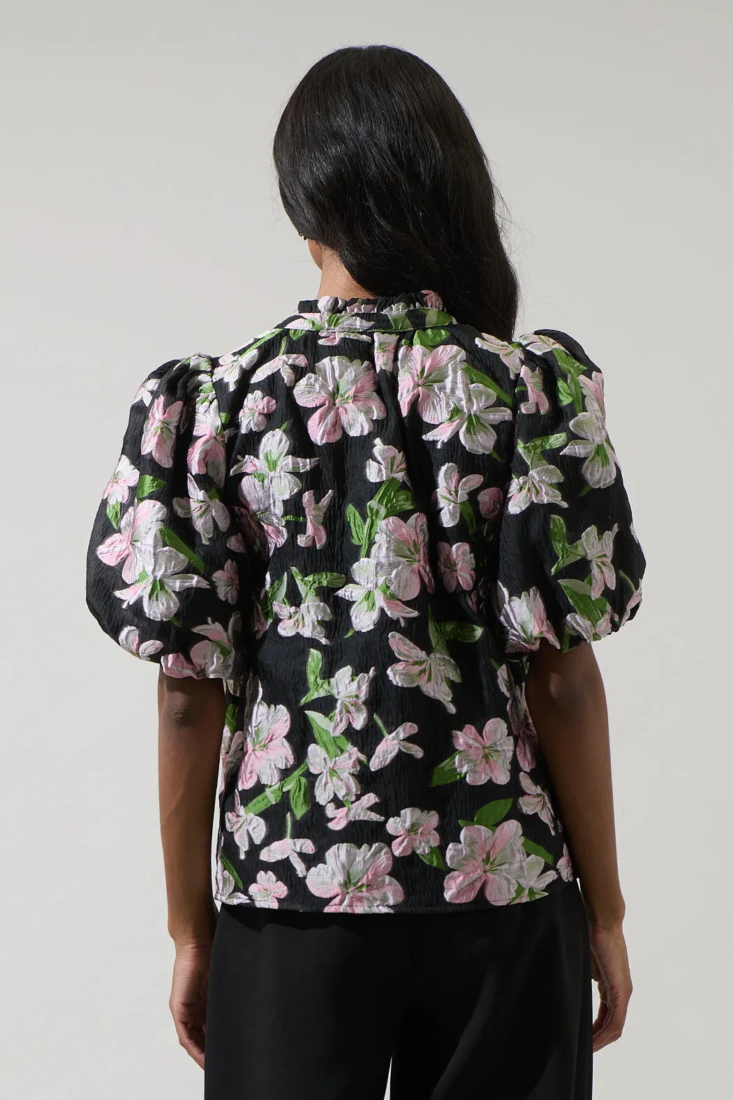 Elsinore Floral Jacquard Split Neck Top sold by Sugarlips product image thumbnail 2