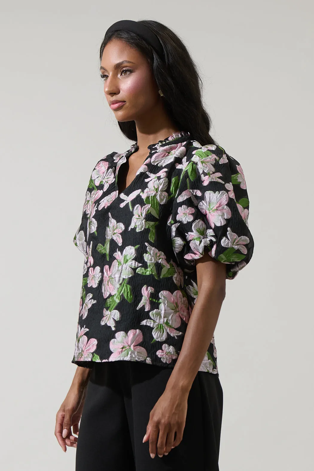 Elsinore Floral Jacquard Split Neck Top sold by Sugarlips product image thumbnail 3