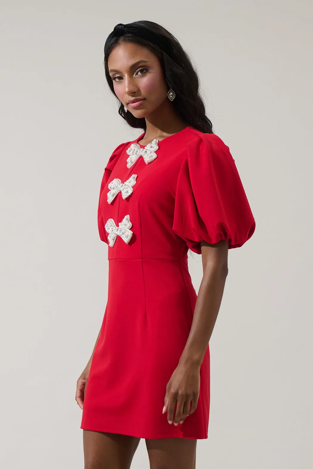 Cherry Belle Pearl Bow Mini Dress sold by Sugarlips product image thumbnail 4