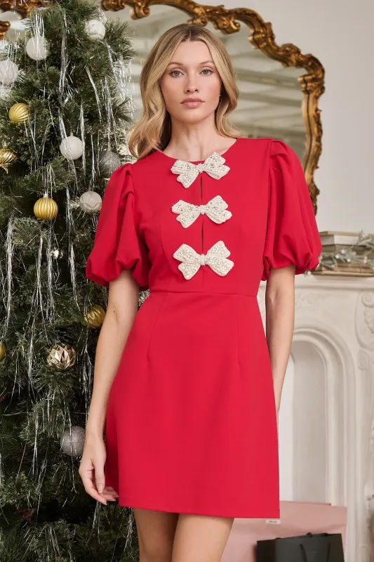 Cherry Belle Pearl Bow Mini Dress sold by Sugarlips