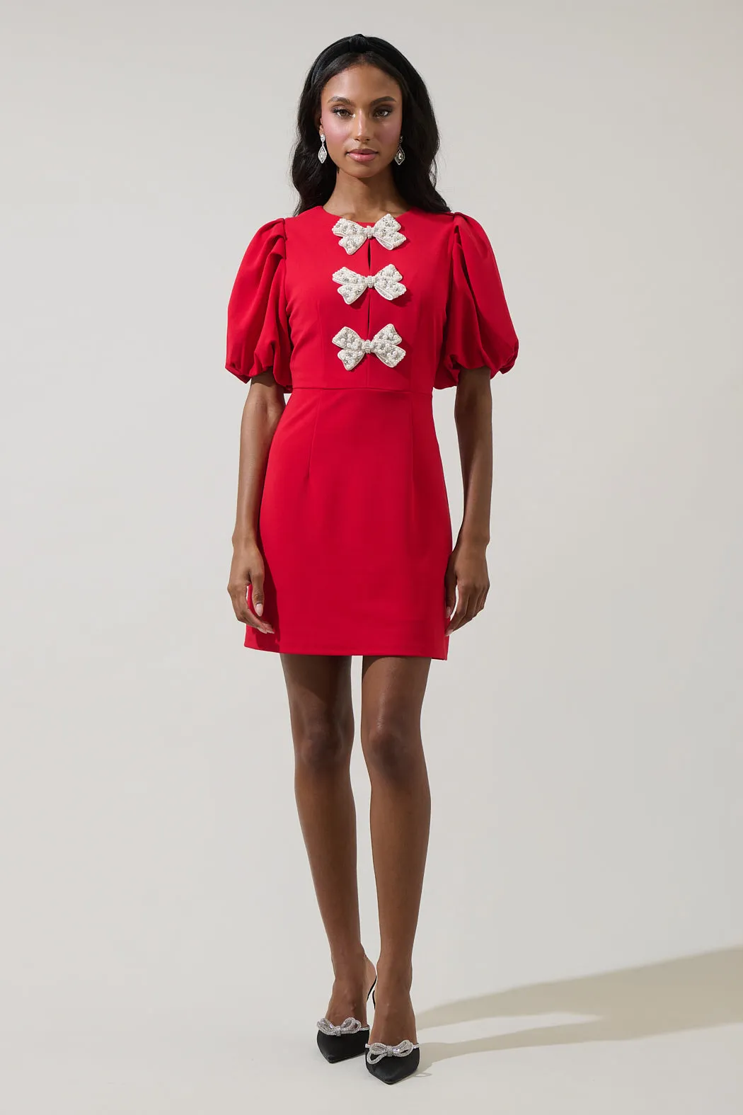 Cherry Belle Pearl Bow Mini Dress sold by Sugarlips product image thumbnail 5