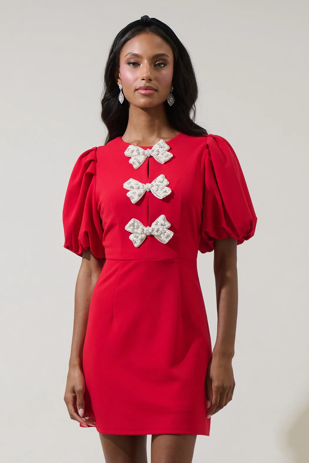 Cherry Belle Pearl Bow Mini Dress sold by Sugarlips product image thumbnail 2