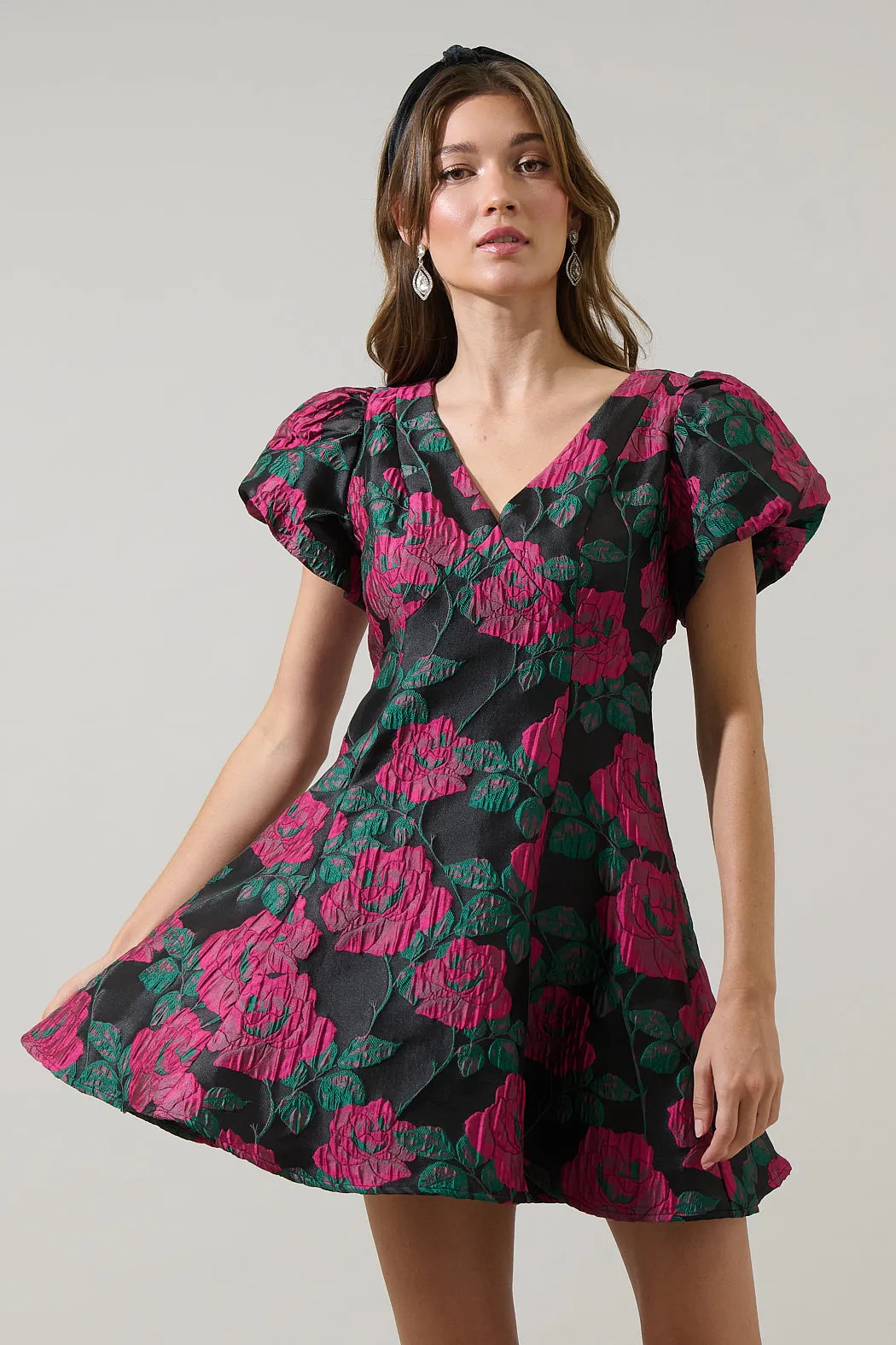 Noemie Jacquard Lara Flare Mini Dress sold by Sugarlips