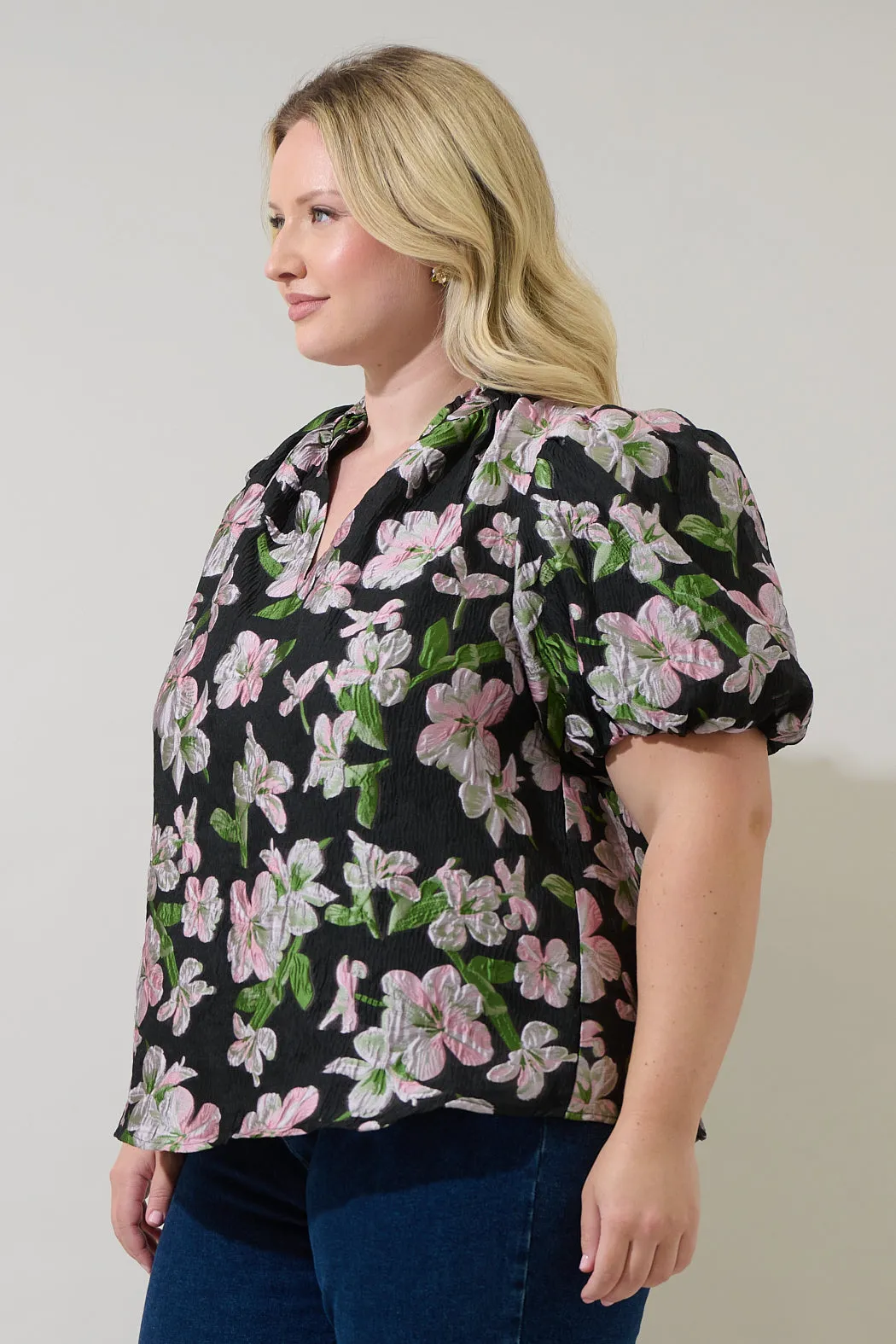 Elsinore Floral Jacquard Split Neck Top Curve sold by Sugarlips product image thumbnail 3