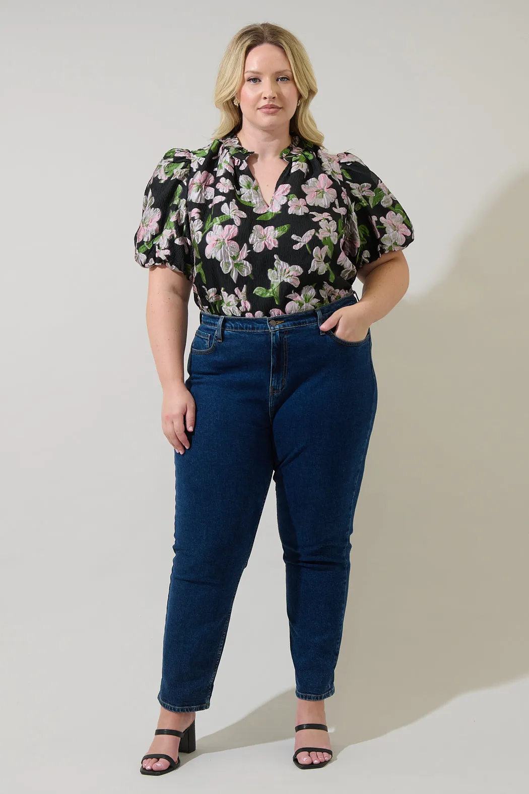 Elsinore Floral Jacquard Split Neck Top Curve sold by Sugarlips product image thumbnail 4