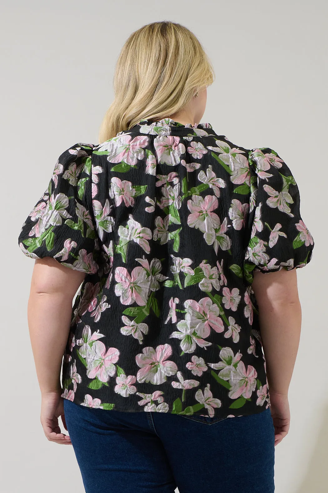 Elsinore Floral Jacquard Split Neck Top Curve sold by Sugarlips product image thumbnail 2