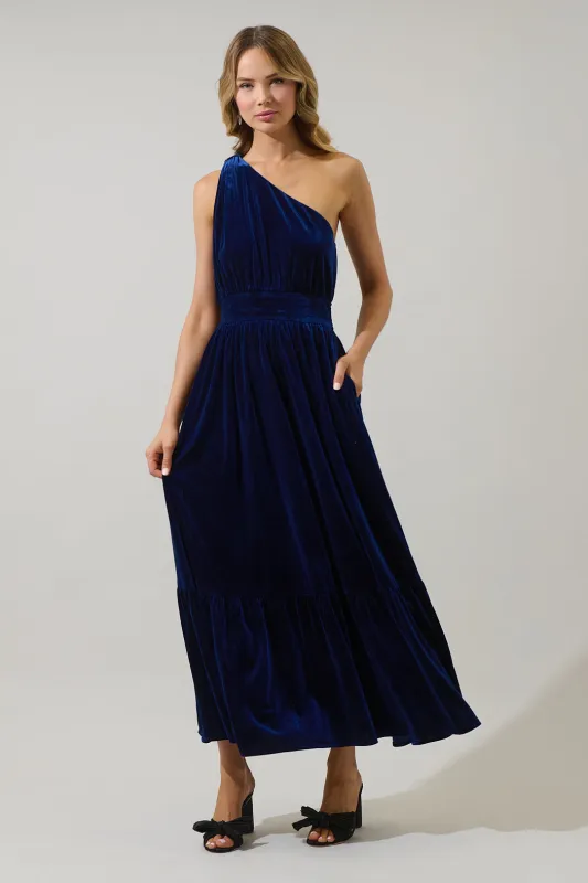 Bevany Velvet Diley One Shoulder Maxi Dress sold by Sugarlips