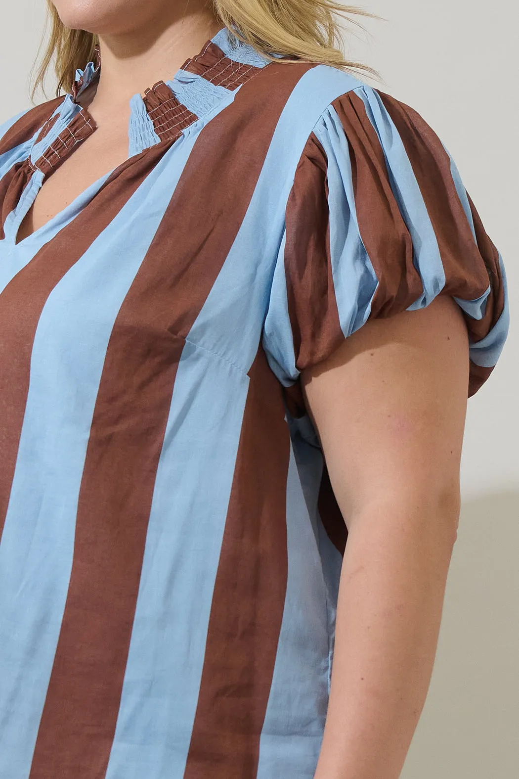 Evabelle Stripe Poly Smocked Top Curve sold by Sugarlips product image thumbnail 5