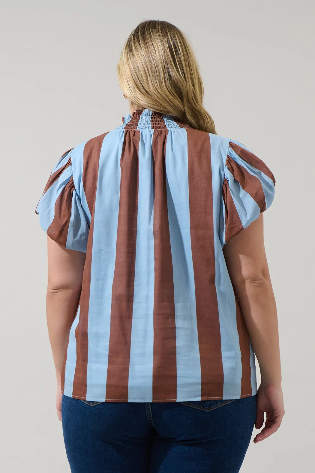 Evabelle Stripe Poly Smocked Top Curve sold by Sugarlips product image thumbnail 2