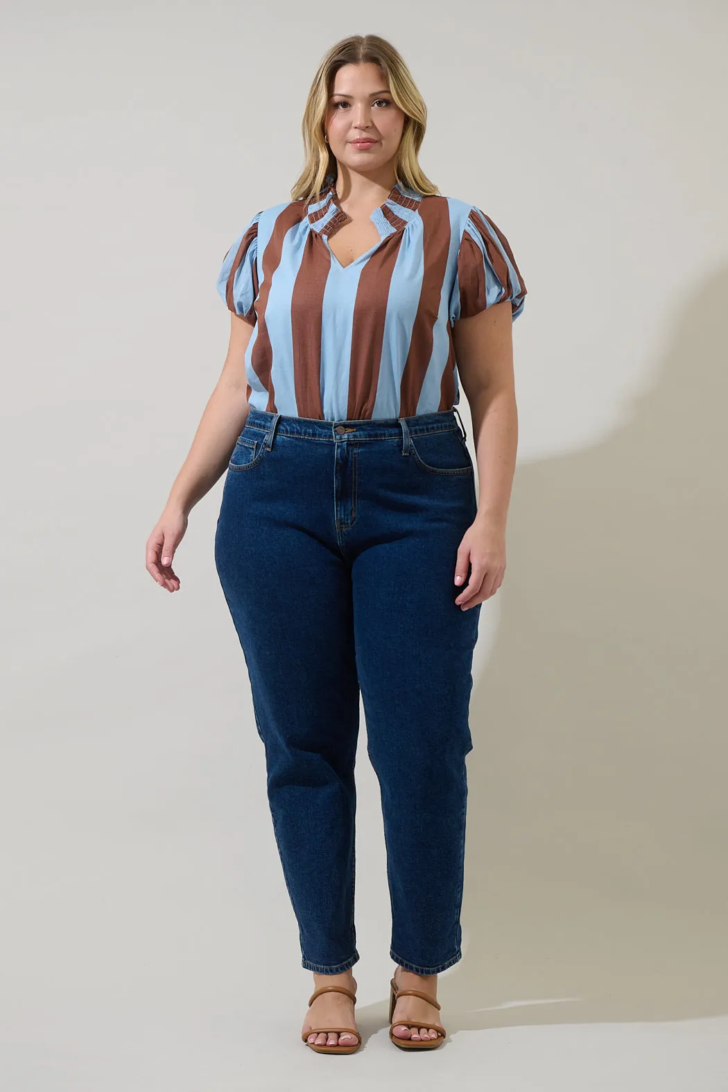 Evabelle Stripe Poly Smocked Top Curve sold by Sugarlips product image thumbnail 4