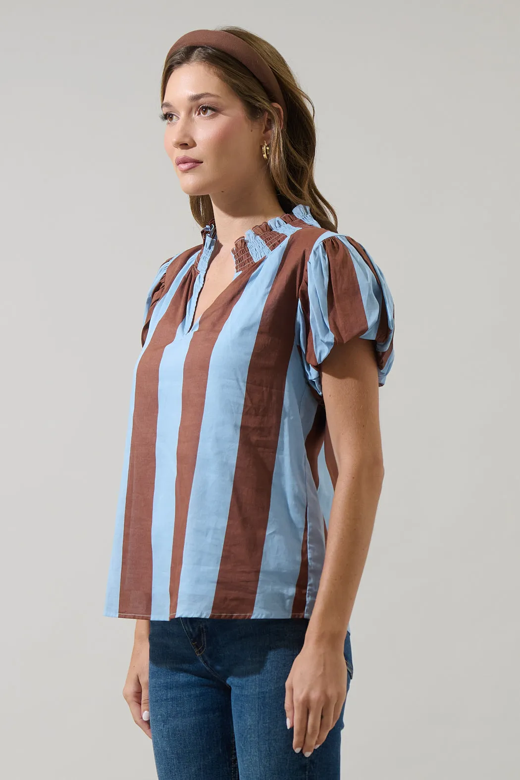 Evabelle Stripe Poly Smocked Top sold by Sugarlips product image thumbnail 3