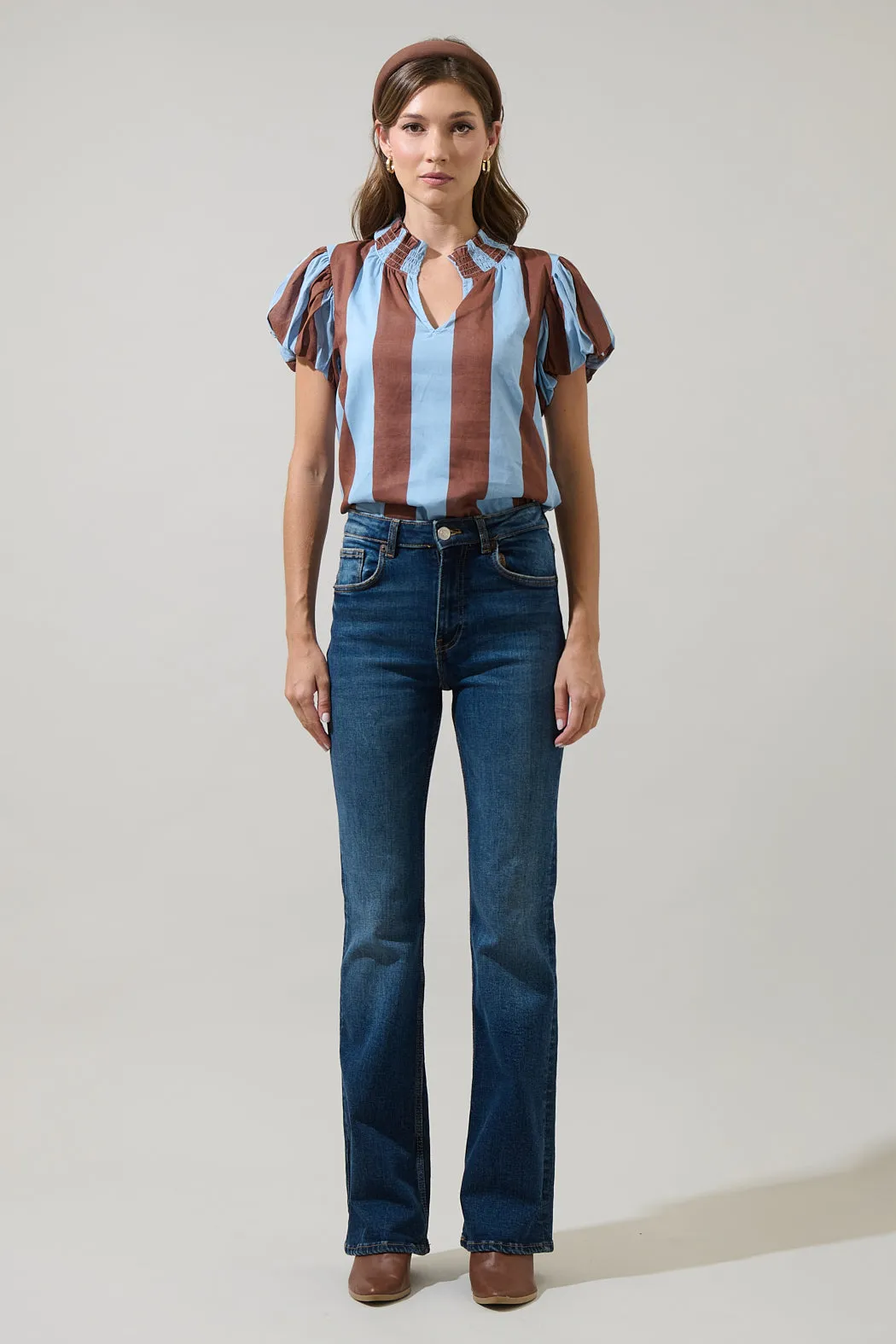 Evabelle Stripe Poly Smocked Top sold by Sugarlips product image thumbnail 4