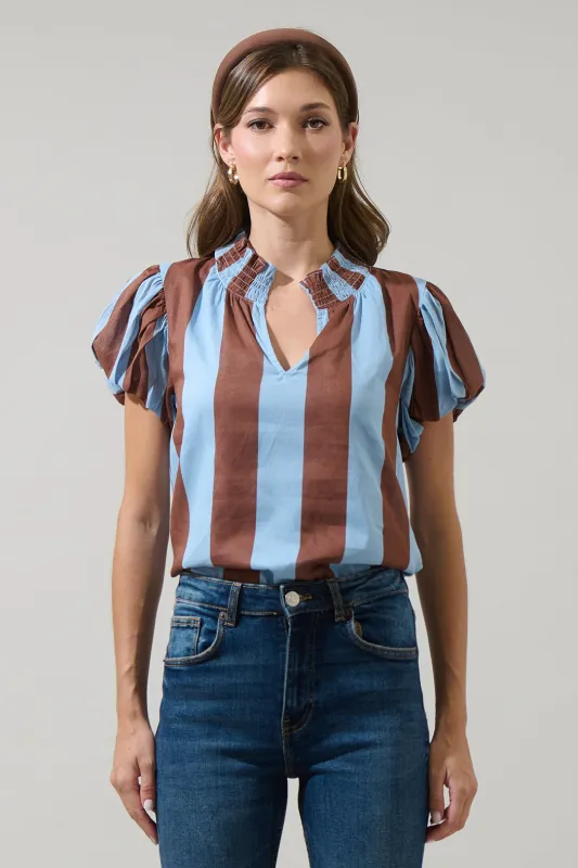 Evabelle Stripe Poly Smocked Top sold by Sugarlips